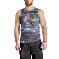 Tonga Christmas Men Tank Top with Singing Whale Ocean Scene National Coat of Arms - Polynesian Pride
