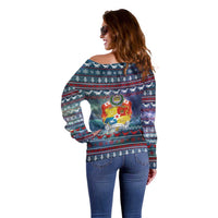 Tonga Christmas Off Shoulder Sweater with Singing Whale Ocean Scene National Coat of Arms - Polynesian Pride