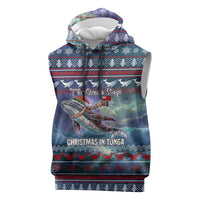 Tonga Christmas Sleeveless Hoodie with Singing Whale Ocean Scene National Coat of Arms - Polynesian Pride
