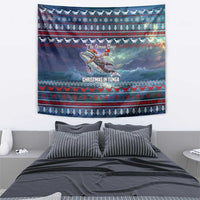 Tonga Christmas Tapestry with Singing Whale Ocean Scene National Coat of Arms - Polynesian Pride