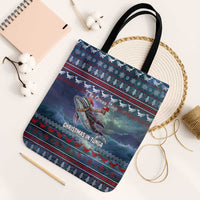 Tonga Christmas Tote Bag with Singing Whale Ocean Scene National Coat of Arms - Polynesian Pride