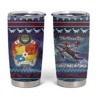 Tonga Christmas Tumbler Cup with Singing Whale Ocean Scene National Coat of Arms - Polynesian Pride