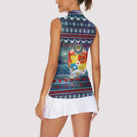 Tonga Christmas Women Sleeveless Polo Shirt with Singing Whale Ocean Scene National Coat of Arms - Polynesian Pride