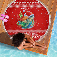 Tonga Christmas Beach Blanket with Sea Turtle Coral Reef Design Snowflake Pattern and National Emblem - Polynesian Pride