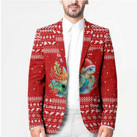 Tonga Christmas Blazer with Sea Turtle Coral Reef Design Snowflake Pattern and National Emblem - Polynesian Pride