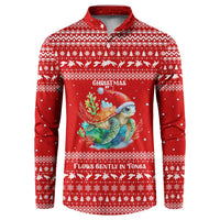 Tonga Christmas Button Sweatshirt with Sea Turtle Coral Reef Design Snowflake Pattern and National Emblem - Polynesian Pride