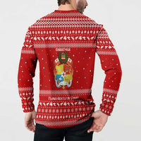 Tonga Christmas Button Sweatshirt with Sea Turtle Coral Reef Design Snowflake Pattern and National Emblem - Polynesian Pride