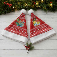 Tonga Christmas Santa Hat with Sea Turtle Coral Reef Design Snowflake Pattern and National Emblem - Polynesian Pride