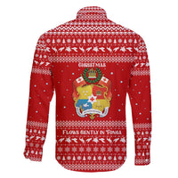 Tonga Christmas Family Matching Long Sleeve Bodycon Dress and Hawaiian Shirt with Sea Turtle Coral Reef Design Snowflake Pattern and National Emblem - Polynesian Pride