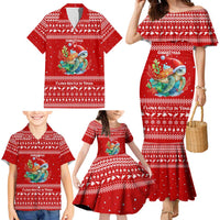 Tonga Christmas Family Matching Mermaid Dress and Hawaiian Shirt with Sea Turtle Coral Reef Design Snowflake Pattern and National Emblem - Polynesian Pride