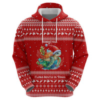 Tonga Christmas Hoodie with Sea Turtle Coral Reef Design Snowflake Pattern and National Emblem - Polynesian Pride