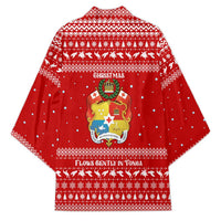 Tonga Christmas Kimono with Sea Turtle Coral Reef Design Snowflake Pattern and National Emblem - Polynesian Pride