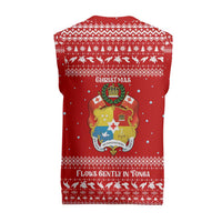 Tonga Christmas Knitted V-Neck Vest with Sea Turtle Coral Reef Design Snowflake Pattern and National Emblem - Polynesian Pride