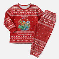 Tonga Christmas Pajama Set with Sea Turtle Coral Reef Design Snowflake Pattern and National Emblem - Polynesian Pride