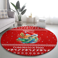 Tonga Christmas Round Carpet with Sea Turtle Coral Reef Design Snowflake Pattern and National Emblem - Polynesian Pride