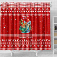 Tonga Christmas Shower Curtain with Sea Turtle Coral Reef Design Snowflake Pattern and National Emblem - Polynesian Pride