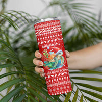 Tonga Christmas Skinny Tumbler with Sea Turtle Coral Reef Design Snowflake Pattern and National Emblem - Polynesian Pride