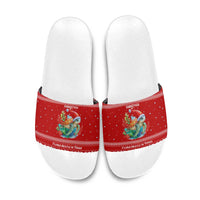 Tonga Christmas Slide Sandals with Sea Turtle Coral Reef Design Snowflake Pattern and National Emblem - Polynesian Pride