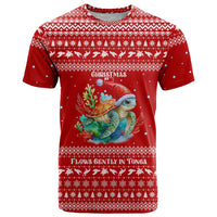 Tonga Christmas T Shirt with Sea Turtle Coral Reef Design Snowflake Pattern and National Emblem - Polynesian Pride