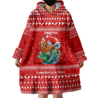 Tonga Christmas Wearable Blanket Hoodie with Sea Turtle Coral Reef Design Snowflake Pattern and National Emblem - Polynesian Pride