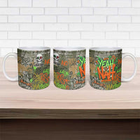 Yeah Nah Graffiti Skull New Zealand Slang Ceramic Mug Kiwi Grunge Brick Wall and Bold Urban Street Art