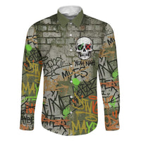 Yeah Nah Graffiti Skull New Zealand Slang Family Matching Summer Maxi Dress and Hawaiian Shirt Kiwi Grunge Brick Wall and Bold Urban Street Art TS04 Dad's Shirt - Long Sleeve Multicolor - Polynesian Pride