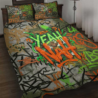 Yeah Nah Graffiti Skull New Zealand Slang Quilt Bed Set Kiwi Grunge Brick Wall and Bold Urban Street Art TS04 Multicolor - Polynesian Pride