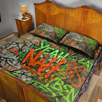 Yeah Nah Graffiti Skull New Zealand Slang Quilt Bed Set Kiwi Grunge Brick Wall and Bold Urban Street Art TS04 - Polynesian Pride