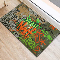 Yeah Nah Graffiti Skull New Zealand Slang Rubber Doormat Kiwi Grunge Brick Wall and Bold Urban Street Art TS04 - Polynesian Pride