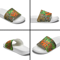 Yeah Nah Graffiti Skull New Zealand Slang Slide Sandals Kiwi Grunge Brick Wall and Bold Urban Street Art TS04 - Polynesian Pride