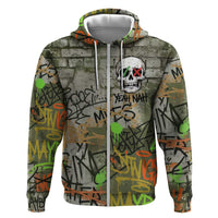 Yeah Nah Graffiti Skull New Zealand Slang Zip Hoodie Kiwi Grunge Brick Wall and Bold Urban Street Art TS04 Zip Hoodie Multicolor - Polynesian Pride