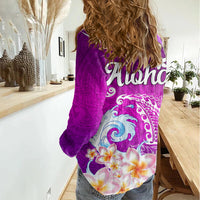 Hawaii Plumeria Flower Women Casual Shirt Plumeria FLowers And Polynesian Pattern TS04 - Polynesian Pride