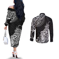 Hawaii Polynesian Couples Matching Off The Shoulder Long Sleeve Dress and Long Sleeve Button Shirts Gorila Tatoo Polynesian Style TS04 - Polynesian Pride