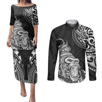 Hawaii Polynesian Couples Matching Puletasi Dress and Long Sleeve Button Shirts Gorila Tatoo Polynesian Style TS04 Black - Polynesian Pride