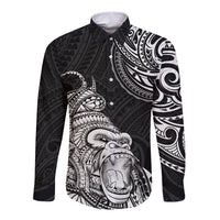Hawaii Polynesian Long Sleeve Button Shirt Gorila Tatoo Polynesian Style TS04 Unisex Black - Polynesian Pride