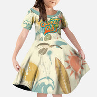 NZ Slang Sweet As Kiwi Shaka Sign Family Matching Short Sleeve Bodycon Dress and Hawaiian Shirt New Zealand Surfboards Sun and Tropical Beach Retro TS04 Daughter's Dress Beige - Polynesian Pride