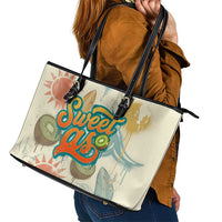 NZ Slang Sweet As Kiwi Shaka Sign Leather Tote Bag New Zealand Surfboards Sun and Tropical Beach Retro TS04 - Polynesian Pride