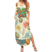 NZ Slang Sweet As Kiwi Shaka Sign Summer Maxi Dress New Zealand Surfboards Sun and Tropical Beach Retro