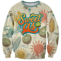NZ Slang Sweet As Kiwi Shaka Sign Sweatshirt New Zealand Surfboards Sun and Tropical Beach Retro TS04 Unisex Beige - Polynesian Pride