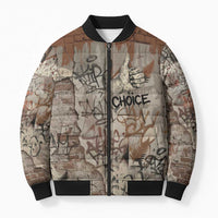 Choice Bro Graffiti Handshake Bomber Puffer Jacket New Zealand Slang Fern Brick Wall and Urban Street Art TS04 Unisex Multicolor - Polynesian Pride