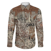 Choice Bro Graffiti Handshake Family Matching Off Shoulder Short Dress and Hawaiian Shirt New Zealand Slang Fern Brick Wall and Urban Street Art TS04 Dad's Shirt - Long Sleeve Multicolor - Polynesian Pride