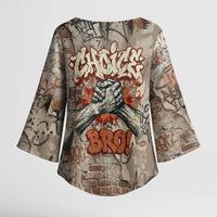 Choice Bro Graffiti Handshake Kimono Sleeve Blouse New Zealand Slang Fern Brick Wall and Urban Street Art TS04 - Polynesian Pride
