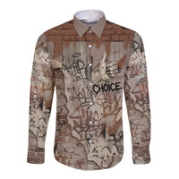 Choice Bro Graffiti Handshake Long Sleeve Button Shirt New Zealand Slang Fern Brick Wall and Urban Street Art TS04 Unisex Multicolor - Polynesian Pride