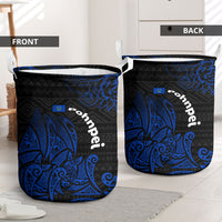 Pohnpei Federated States Of Micronesia Laundry Basket Polynesian Tribal Heritage Art With Blue Island Tattoo Patterns