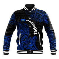 Pohnpei Federated States Of Micronesia Baseball Jacket Polynesian Tribal Heritage Art With Blue Island Tattoo Patterns