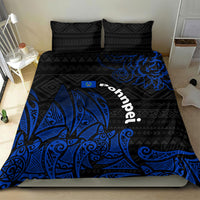 Pohnpei Federated States Of Micronesia Bedding Set Polynesian Tribal Heritage Art With Blue Island Tattoo Patterns