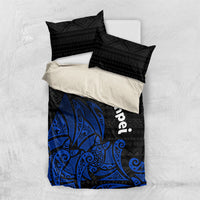Pohnpei Federated States Of Micronesia Bedding Set Polynesian Tribal Heritage Art With Blue Island Tattoo Patterns