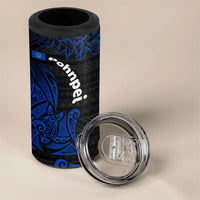 Pohnpei Federated States Of Micronesia 4 in 1 Can Cooler Tumbler Polynesian Tribal Heritage Art With Blue Island Tattoo Patterns