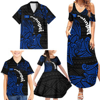 Pohnpei Federated States Of Micronesia Family Matching Summer Maxi Dress and Hawaiian Shirt Polynesian Tribal Heritage Art With Blue Island Tattoo Patterns TS04 - Polynesian Pride