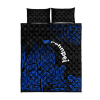 Pohnpei Federated States Of Micronesia Quilt Bed Set Polynesian Tribal Heritage Art With Blue Island Tattoo Patterns